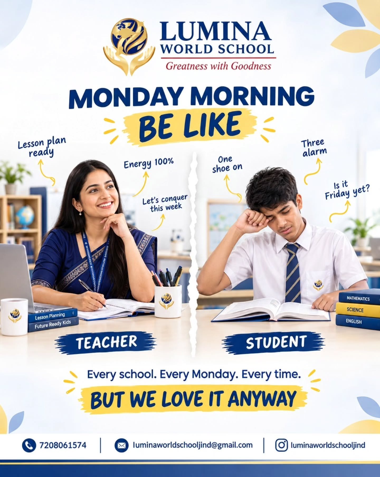 Monday mornings at school have their own little story! 😄📚 From “Energy 100%” and ready-to-conquer-the-week…
