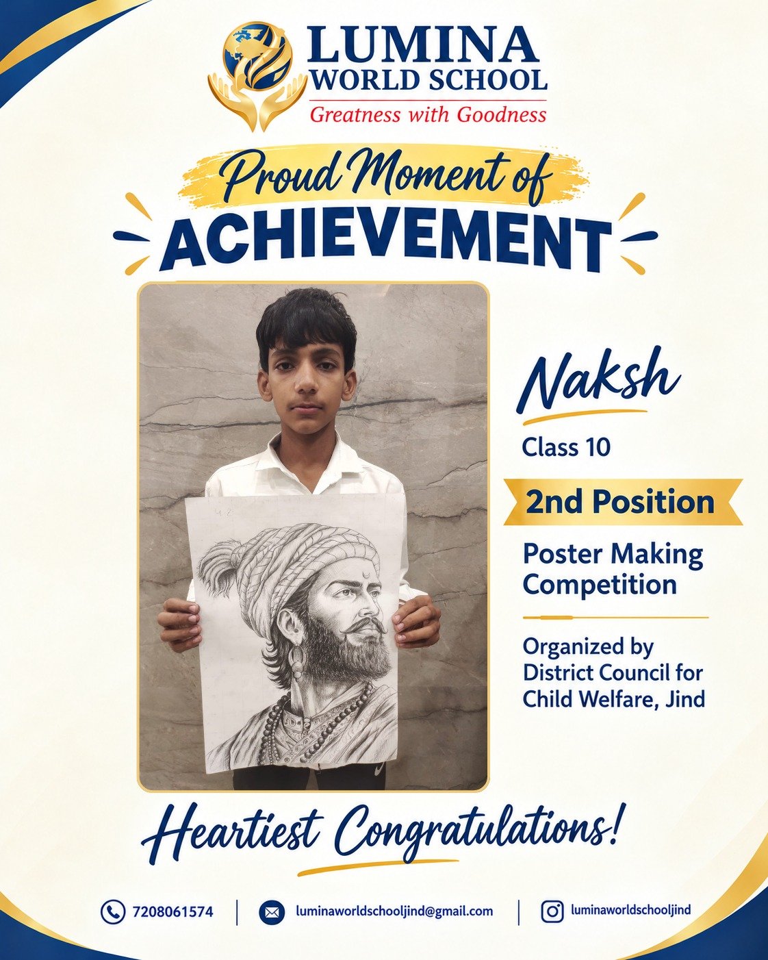 🏆 Another Proud Moment for Lumina World School! 💙✨ Heartiest congratulations to Naksh of Class…